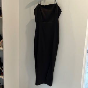 Zara. Black satin/polyester slip dress with slit. Perfect for holiday parties.